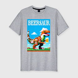 Футболка slim-fit Beersaur - pixel art, цвет: меланж