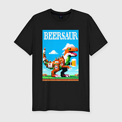 Футболка slim-fit Beersaur - pixel art, цвет: черный