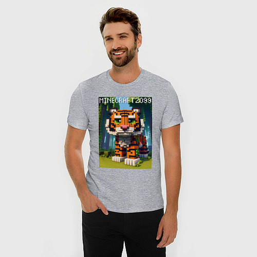 Мужская slim-футболка Funny tiger cub - Minecraft / Меланж – фото 3
