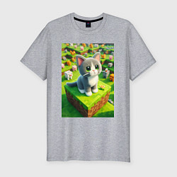 Футболка slim-fit Funny kitten - Minecraft ai art, цвет: меланж