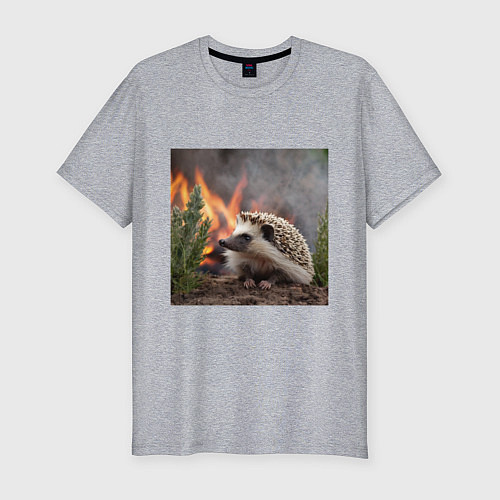 Мужская slim-футболка Ёжик в огне / Меланж – фото 1