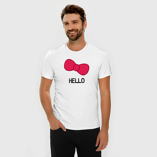 Мужская slim-футболка Hello красный бантик / Белый – фото 3