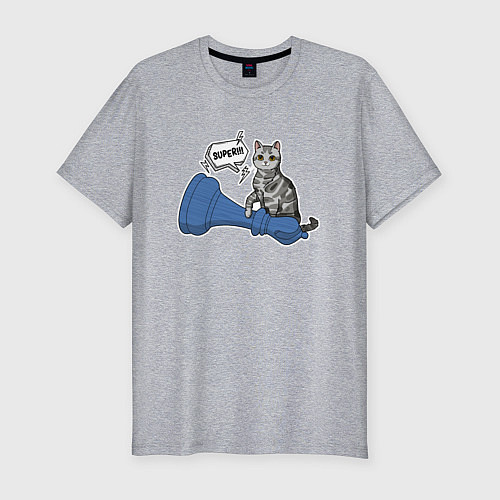 Мужская slim-футболка Кошка Баунти и шахматный слон / Меланж – фото 1
