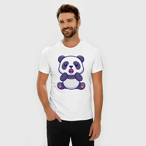 Мужская slim-футболка Удивлённая панда / Белый – фото 3