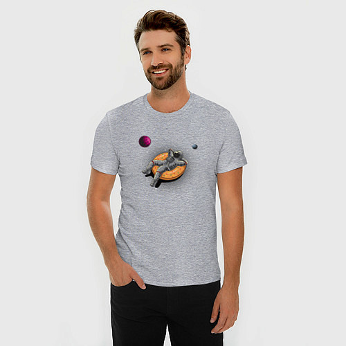 Мужская slim-футболка Космонавт на пончике / Меланж – фото 3