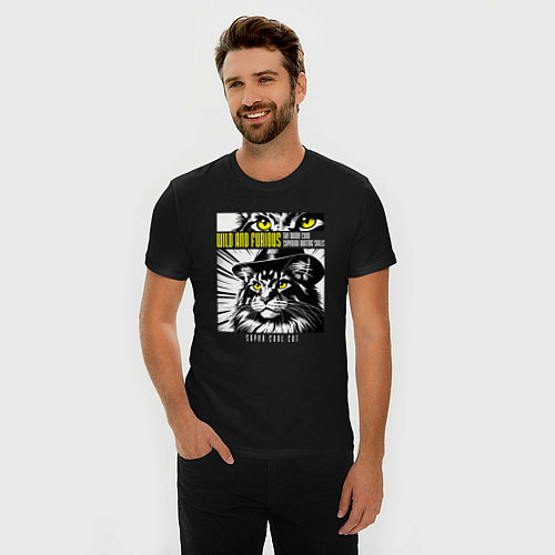 Мужская slim-футболка Кот в шляпе / Черный – фото 3