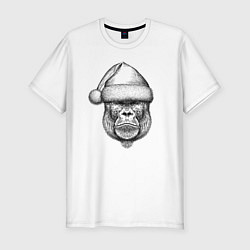 Футболка slim-fit Морда новогодней гориллы, цвет: белый