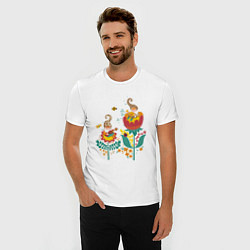 Футболка slim-fit Милые гномы в цветах, цвет: белый — фото 2