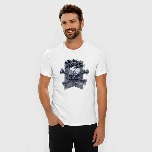 Мужская slim-футболка Череп веселый роджер / Белый – фото 3