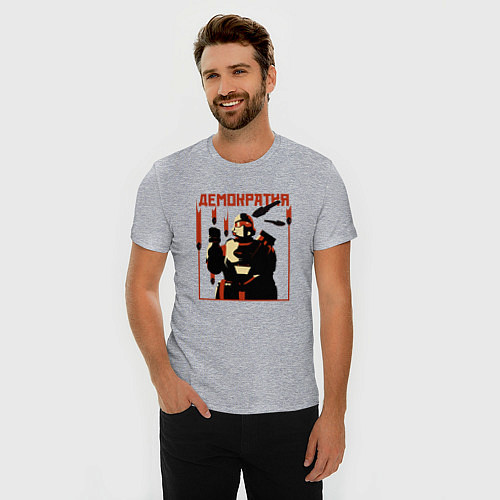 Мужская slim-футболка Helldivers 2 - демократия / Меланж – фото 3