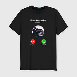 Футболка slim-fit Енот pedro pe is calling мем, цвет: черный