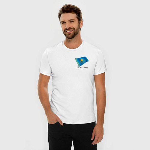Мужская slim-футболка Im Kazakh - motto / Белый – фото 3