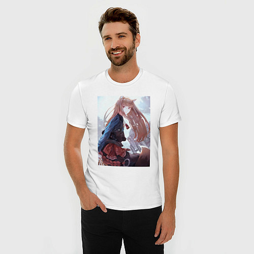 Мужская slim-футболка Волчица Холо Мудрая / Белый – фото 3