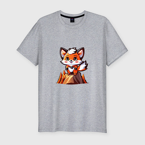 Мужская slim-футболка Лисёнок-альпинист / Меланж – фото 1