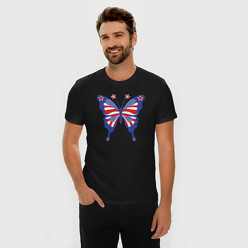 Мужская slim-футболка USA butterfly / Черный – фото 3