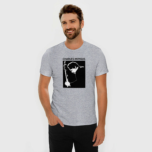 Мужская slim-футболка Jazz legend Charles Mingus / Меланж – фото 3