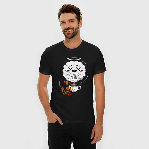 Мужская slim-футболка Я люблю кофе / Черный – фото 3