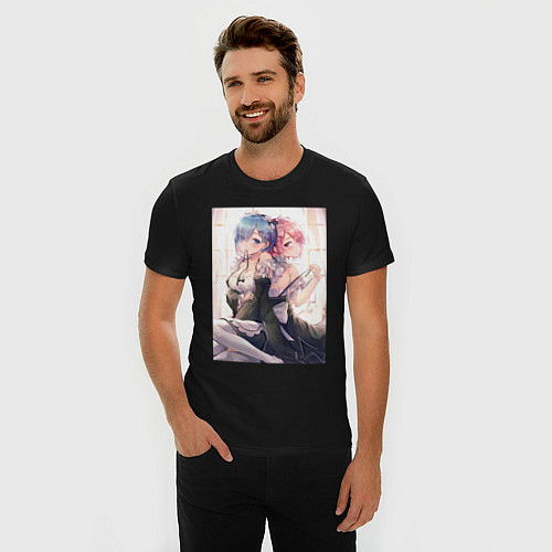 Мужская slim-футболка ReZero Рем - Жизнь с нуля в альтернативном мире / Черный – фото 3