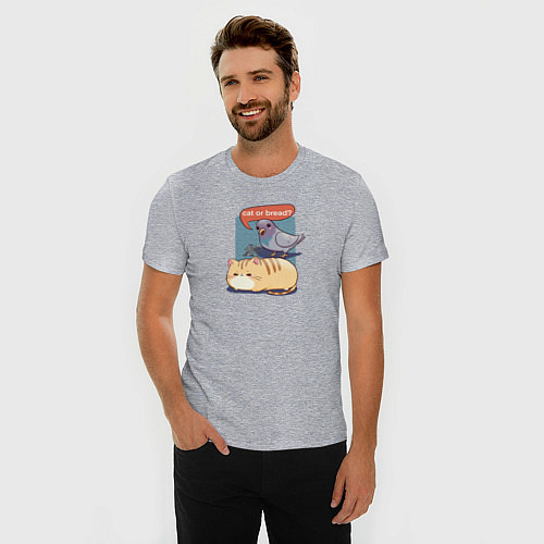 Мужская slim-футболка Кот-хлеб и голубь / Меланж – фото 3