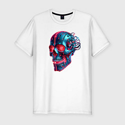 Мужская slim-футболка Metal cyber skull - ai art