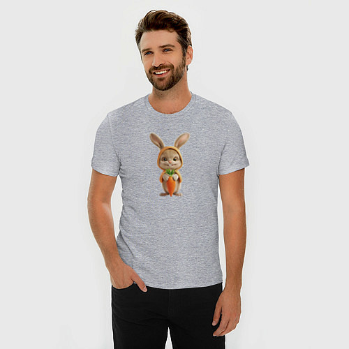Мужская slim-футболка Веселый заяц - кролик с морковкой / Меланж – фото 3