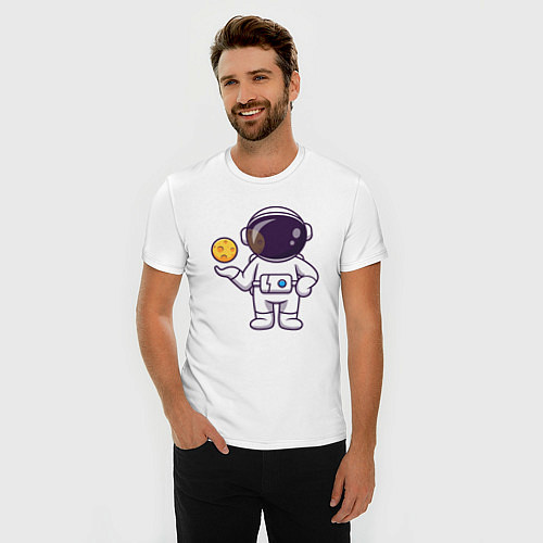 Мужская slim-футболка Космонавт и планета / Белый – фото 3