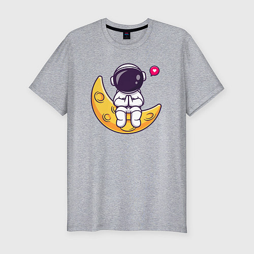 Мужская slim-футболка Луна и астронавт / Меланж – фото 1