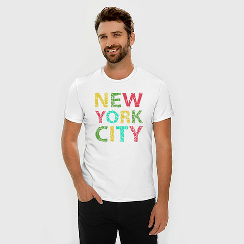 Мужская slim-футболка New York city colors / Белый – фото 3