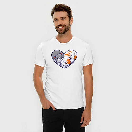 Мужская slim-футболка Котики в сердечке / Белый – фото 3