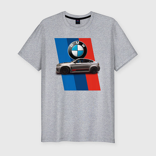 Мужская slim-футболка Кроссовер BMW X6 M / Меланж – фото 1