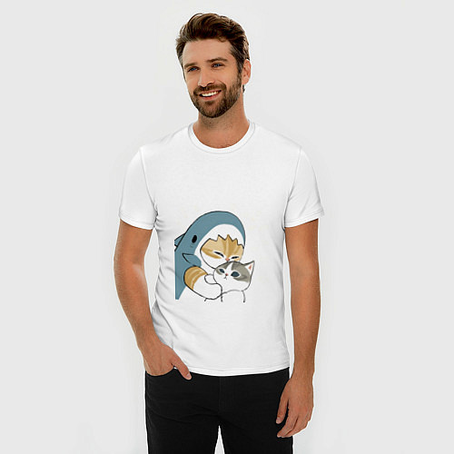 Мужская slim-футболка Котик-акула / Белый – фото 3