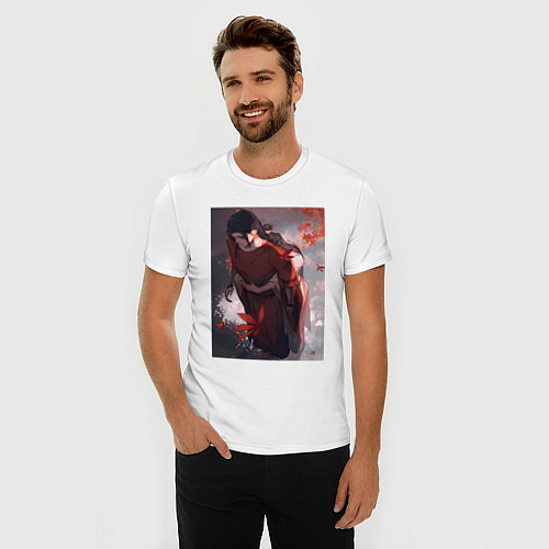 Мужская slim-футболка Чэн Хуа обнимает князя демонов / Белый – фото 3