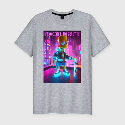 Мужская slim-футболка Neon Bart - with skateboard ai art fantasy / Меланж – фото 1