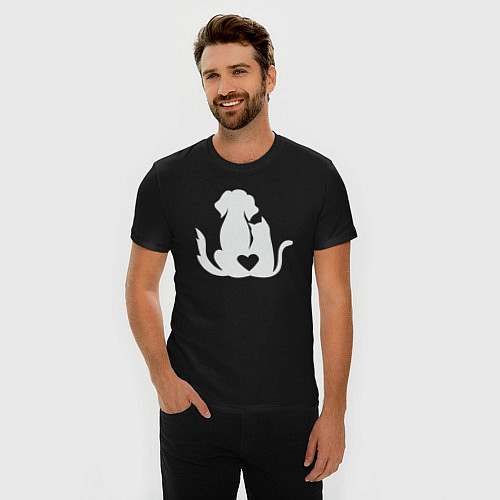 Мужская slim-футболка Cats and dogs love / Черный – фото 3