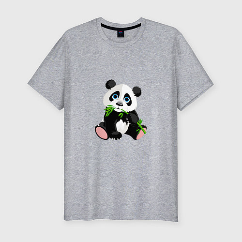 Мужская slim-футболка Красивый медведь панда / Меланж – фото 1