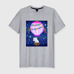 Футболка slim-fit Белый медведь на воздушном шаре, цвет: меланж