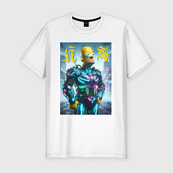 Футболка slim-fit Homer Simpson - neon glow ai art, цвет: белый