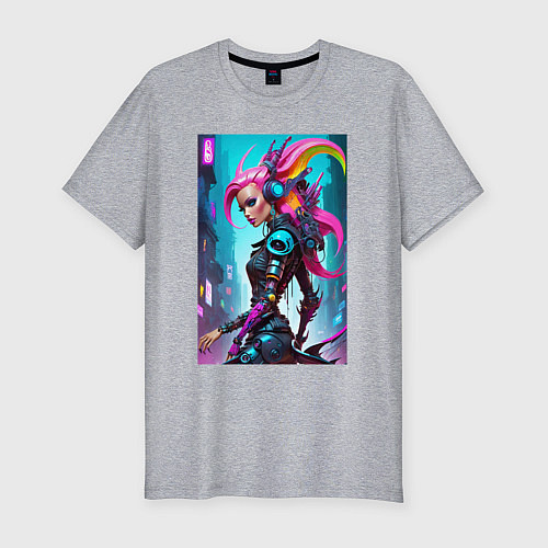 Мужская slim-футболка Cyber witch - ai art fantasy / Меланж – фото 1
