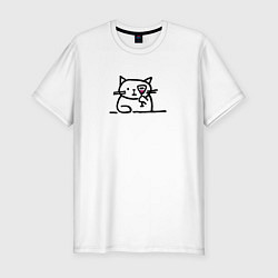 Футболка slim-fit Смешной кот смотрит сквозь бокал с вином, цвет: белый
