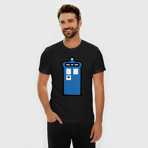 Мужская slim-футболка Tardis pixels / Черный – фото 3