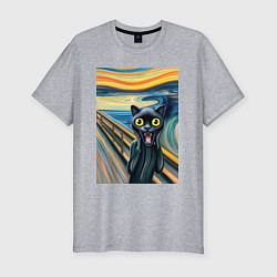 Футболка slim-fit Пантера кричит - мем нейросеть, цвет: меланж