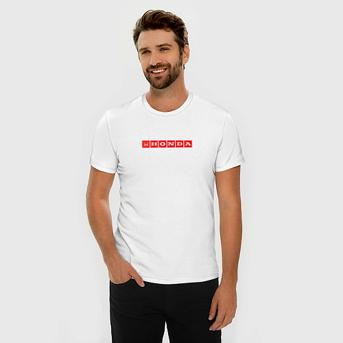 Мужская slim-футболка Honda red logo / Белый – фото 3