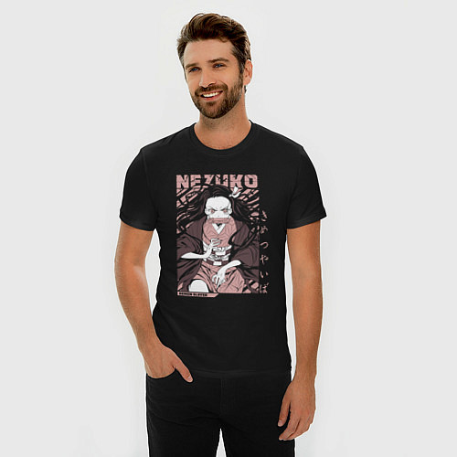 Мужская slim-футболка Demon slayer Nezuko pinck / Черный – фото 3
