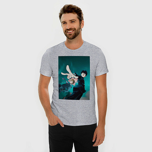 Мужская slim-футболка Моб Психо 100 Шигэо Кагэяма / Меланж – фото 3