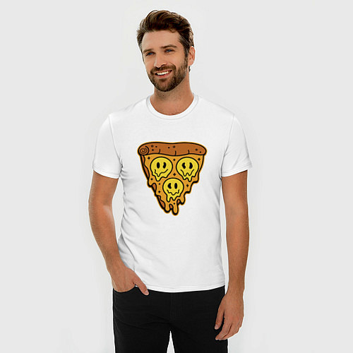 Мужская slim-футболка Happy nation pizza / Белый – фото 3