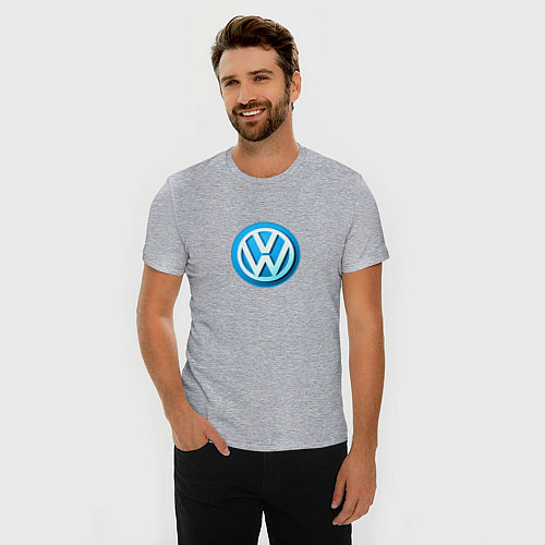 Мужская slim-футболка Volkswagen logo blue / Меланж – фото 3