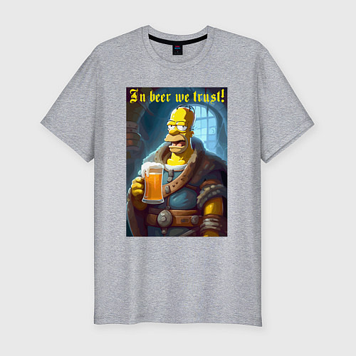 Мужская slim-футболка In beer we trust - motto / Меланж – фото 1