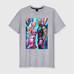 Футболка slim-fit Barbie and Ken - ai art fantasy, цвет: меланж