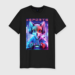 Футболка slim-fit Funny fox - e sports ai art, цвет: черный