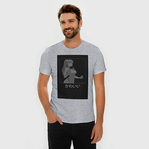Мужская slim-футболка Милый во Франксе Зеро Ту в купальнике / Меланж – фото 3